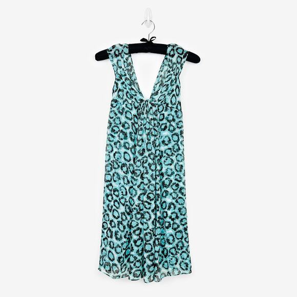 Diane Von Furstenberg Rosaline Dress Size 2 Turquoise Silk Animal Print Summer - Picture 1 of 9